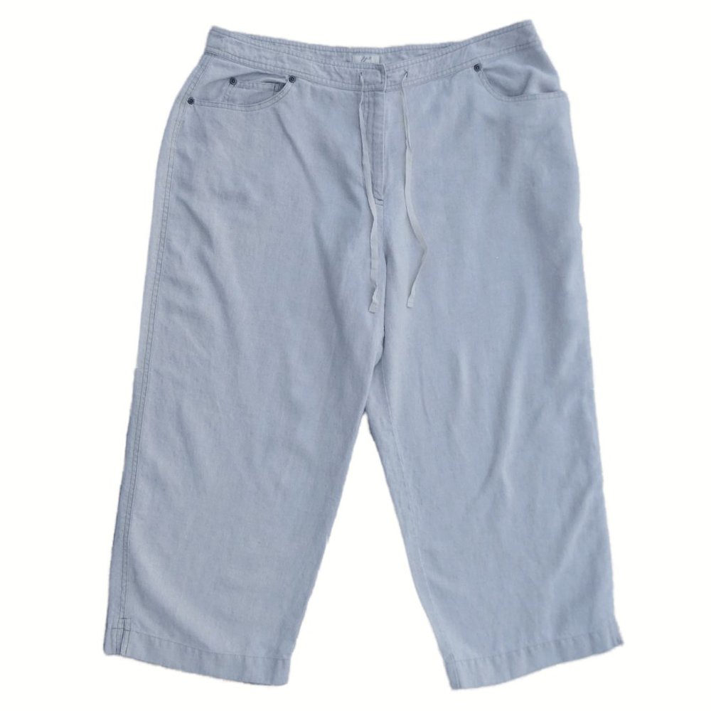 J. Jill Linen Pants Pockets Drawstring Cropped Ankle Slits Flax Cream 16